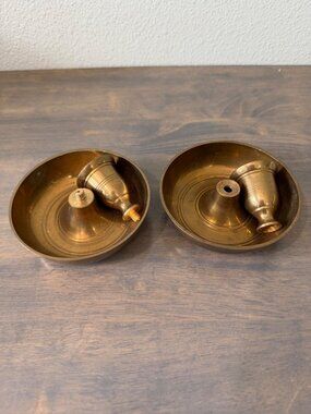 Antique Officer Travel Candlesticks Brass Bun Military 4 Pieces Great Condition